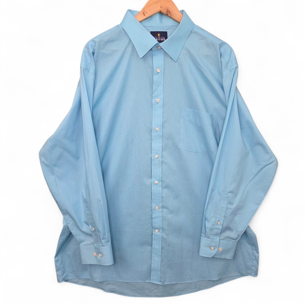 Stafford Dress Shirt Mens XXL 18-18.5 Blue Button Travel Broadcloth Regular Fit